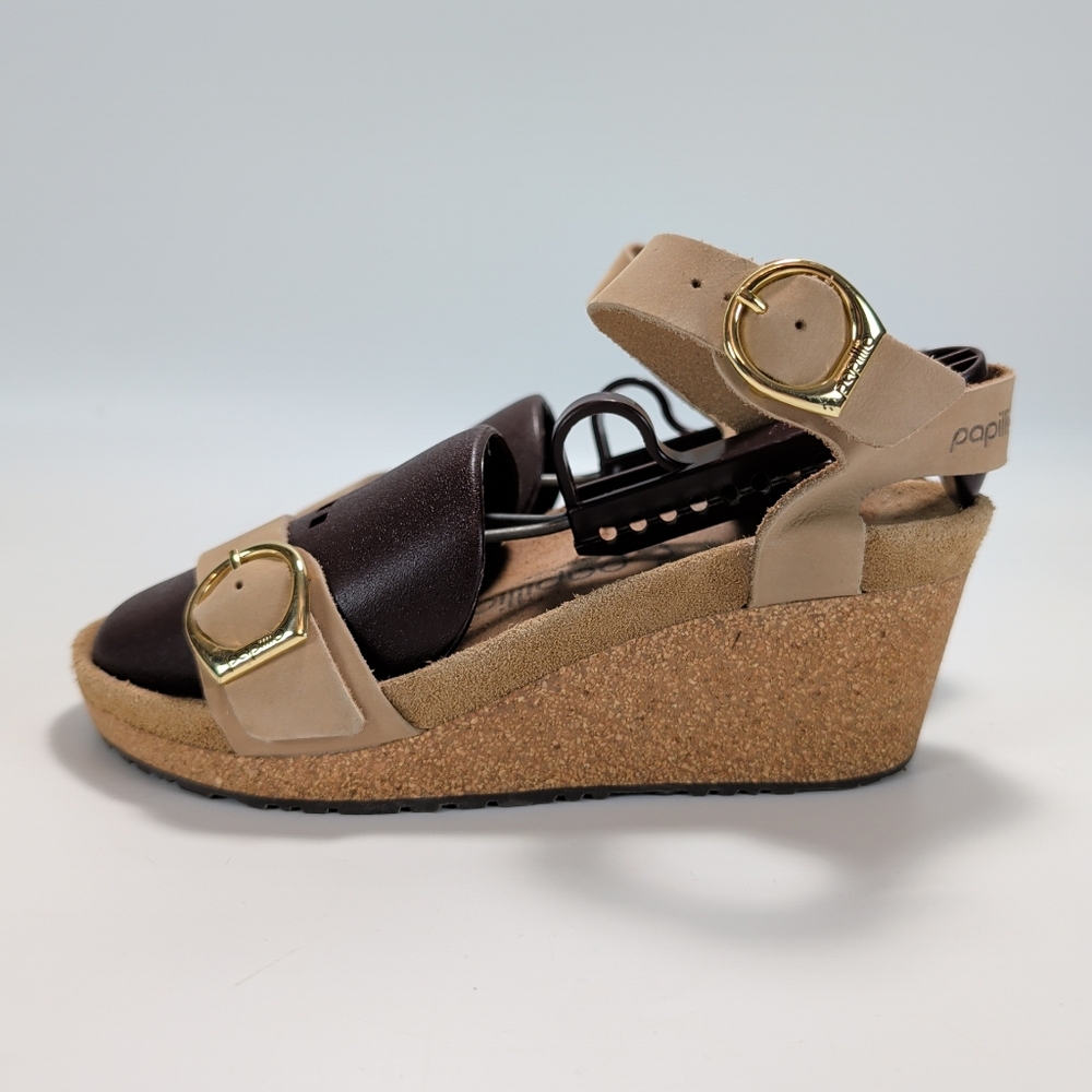 Birkenstock Papillio Soley Nubuck Leather Strappy Wedge Sandals - Sandcastle - Picture 4 of 11